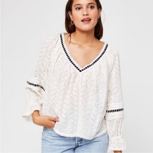 Free People White Eyelet Top with Black Trim